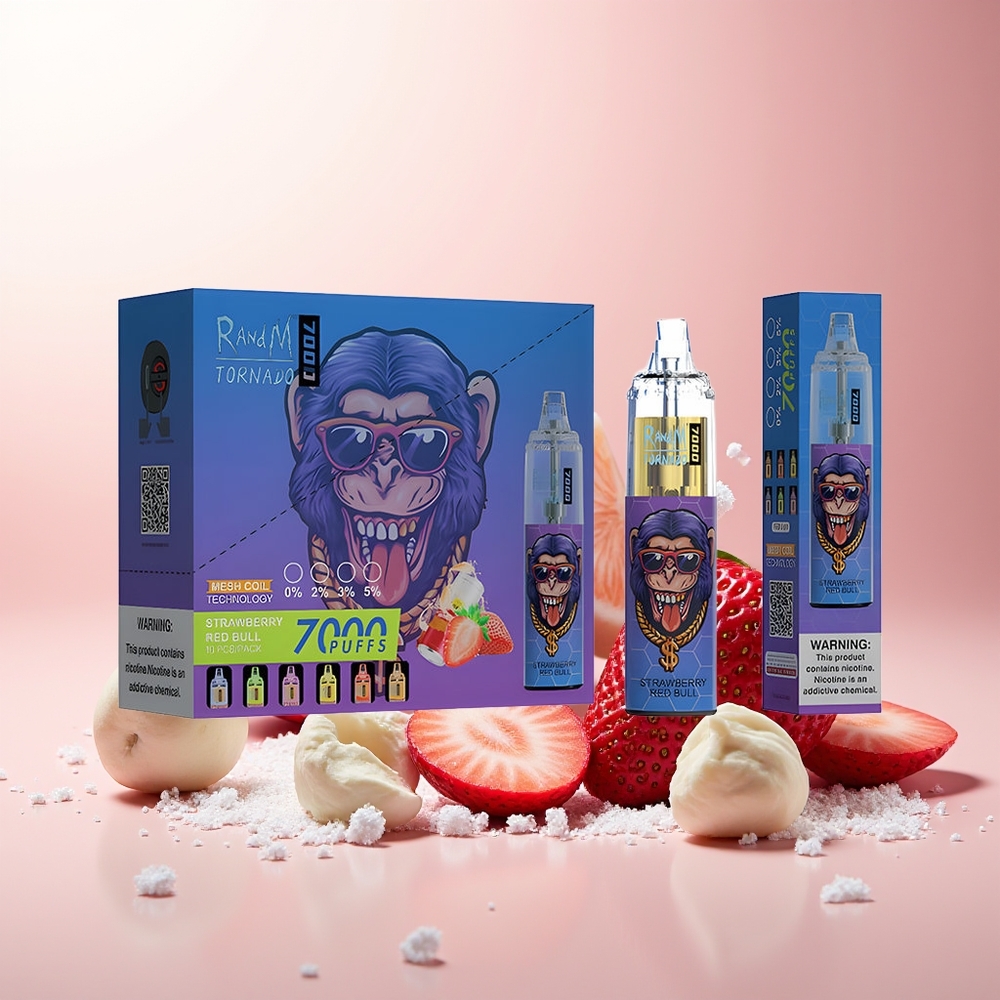 Јагода Црвени бик RandM Fumot Tornado 7000 Puffs 14 ML